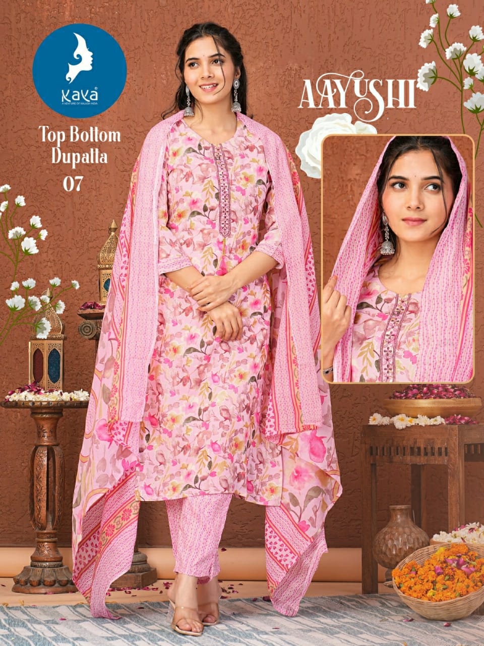 Aayushi By Kaya Rayon Foil Printed Kurti With Bottom Dupatta Wholesale Clothing Suppliers In India
